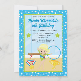 キュートブロンドヘアガールギムナスト子供の誕生日 招待状