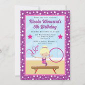 キュートブロンドヘアガールギムナスト子供の誕生日 招待状 (正面)