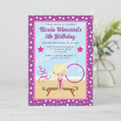 キュートブロンドヘアガールギムナスト子供の誕生日 招待状 (スタンド正面)