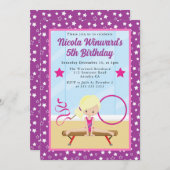 キュートブロンドヘアガールギムナスト子供の誕生日 招待状 (正面/裏面)