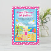 キュートブロンドヘアガールビーチ子供の誕生日 招待状 (スタンド正面)