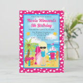 キュートブロンドヘアガールビーチ子供の誕生日 招待状 (スタンド正面)