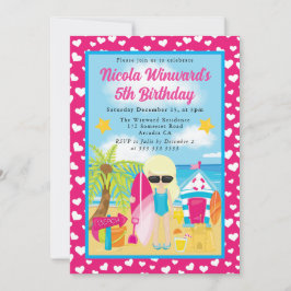 キュートブロンドヘアガールビーチ子供の誕生日 招待状