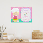 キュートブロンドヘアガールベーキング誕生日 ポスター (キッチン)