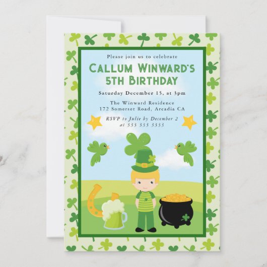 キュートブロンドヘアボーイサンパトリック子供の誕生日 招待状 (正面)