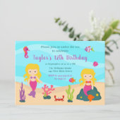 キュートブロンドヘアマーメイド誕生日 招待状 (スタンド正面)