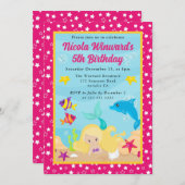 キュートブロンドヘドマーメイド子供の誕生日 招待状 (正面/裏面)