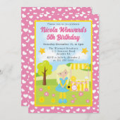 キュートブロンドレモネードガール子供の誕生日 招待状 (正面/裏面)