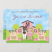 キュートブロンド女性のカーボーイ絵を描アンドホース誕生日招待状 招待状 (正面/裏面)