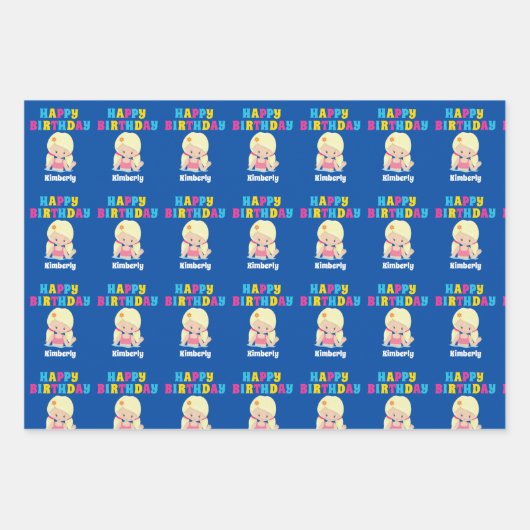 キュートブロンド泳ぐ人ガールカスタム子供の誕生日 ラッピングペーパーシート (正面2)