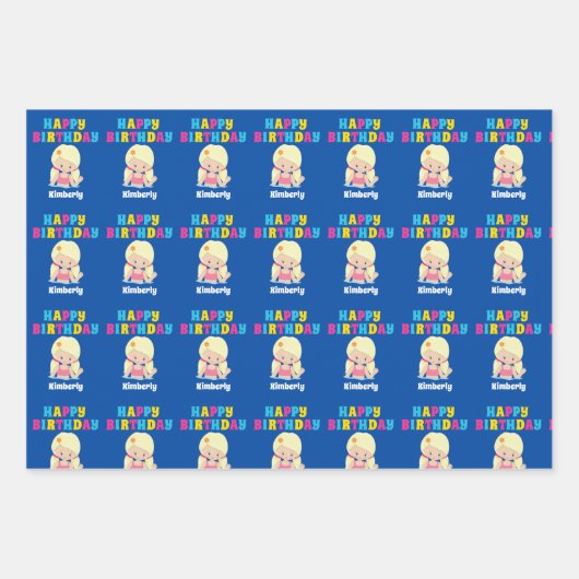 キュートブロンド泳ぐ人ガールカスタム子供の誕生日 ラッピングペーパーシート (正面)