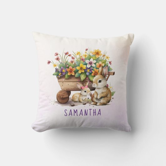 キュートブンニー名前をカスタムするガールイースター クッション (正面)