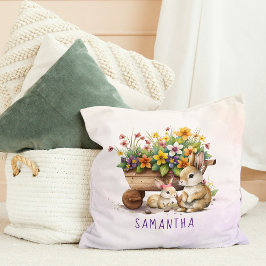 キュートブンニー名前をカスタムするガールイースター クッション