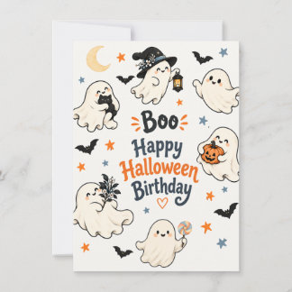 キュートブーハロウィンゴースト誕生日カード 招待状