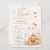 キュートブーハロウィンベイビーシャワーピンクパンプキン 招待状 (正面)