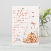 キュートブーハロウィンベイビーシャワーピンクパンプキン 招待状 (スタンド正面)