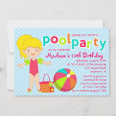 キュートプモダンールパーティーガールズ誕生日 招待状 (正面)