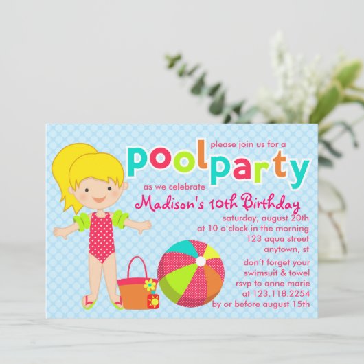 キュートプモダンールパーティーガールズ誕生日 招待状 (スタンド正面)