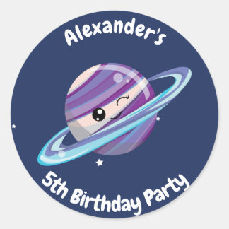 キュートプラネットサターン宇宙銀河系キッド誕生日 ラウンドシール