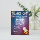 キュートプラネットロケット宇宙銀河系をテーマにした誕生日 ポストカード (スタンド正面)