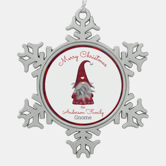 キュートプラ素朴イドパーソナライズされたクリスマス格言小妖精や小人 スノーフレークピューターオーナメント (正面)