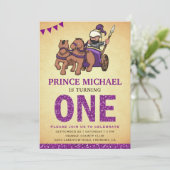 キュートプリンスパープルグリッターファースト誕生日招待状 招待状 (スタンド正面)