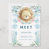 キュートプリンスライオンイラストレーションフォトコラージュ誕生 案内状 (正面)