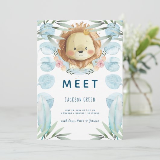 キュートプリンスライオンイラストレーションフォトコラージュ誕生 案内状 (スタンド正面)