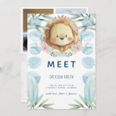 キュートプリンスライオンイラストレーションフォトコラージュ誕生 案内状 (正面/裏面)