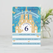 キュートプリンセスティール（緑がかった色）金ゴールド城誕生日招待状 招待状 (スタンド正面)