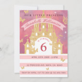 キュートプリンセスピンク金ゴールドキャッスル誕生日招待状 招待状 (正面)