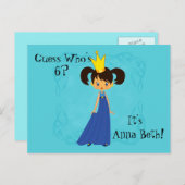 キュートプリンセス付きクラウン誕生日招待状 インビテーションポストカード (正面/裏面)