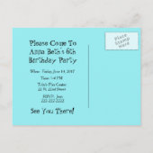 キュートプリンセス付きクラウン誕生日招待状 インビテーションポストカード (裏面)