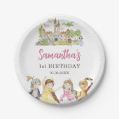 キュートプリンセス&ナイト誕生日 ペーパープレート (正面)