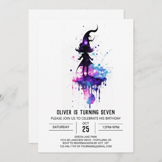 キュートプリンタブルマジカル誕生日 招待状 (正面/裏面)