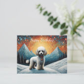 キュートプードルスノーイマウンテンハッピーバースデー ポストカード (スタンド正面)