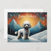 キュートプードルスノーイマウンテンハッピーバースデー ポストカード (正面/裏面)
