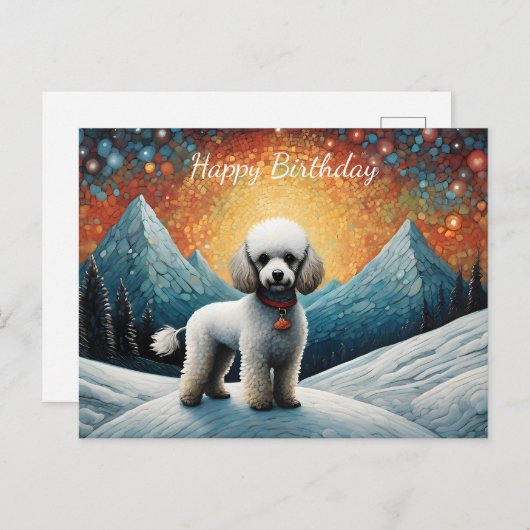 キュートプードルスノーイマウンテンハッピーバースデー ポストカード (正面/裏面)