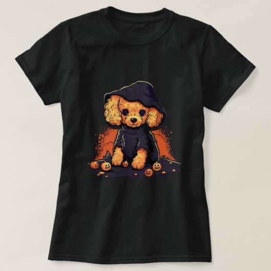 キュートプードルハロウィンスタンダードプードル愛犬家B Tシャツ (デザイン正面)