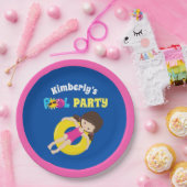 キュートプールパーティースイミング誕生日ガールカスタム ペーパープレート (パーティー)