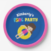 キュートプールパーティースイミング誕生日ガールカスタム ペーパープレート (正面)