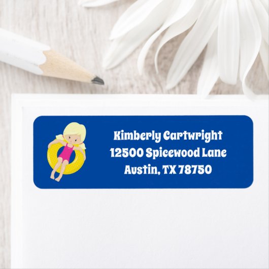 キュートプールパーティーブロンドガールスイム差出人住所 ラベル (インサイチュ)