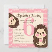キュートヘッジホグスガールズピンク誕生日招待状 招待状 (正面)
