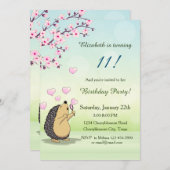 キュートヘッジホッグさくらんぼブロッサムガールズ誕生日 招待状 (正面/裏面)