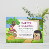 キュートヘッジホッグパーソナライズされた誕生日招待状 招待状 (スタンド正面)