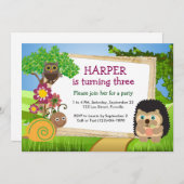 キュートヘッジホッグパーソナライズされた誕生日招待状 招待状 (正面/裏面)