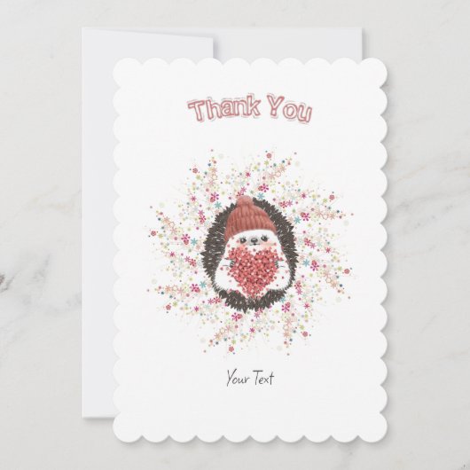 キュートヘッジホッグピンクカスタムハート サンキューカード (正面)
