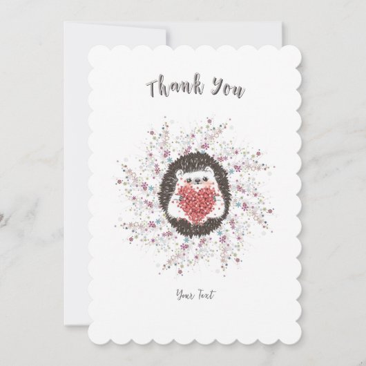 キュートヘッジホッグピンクハート文字 サンキューカード (正面)