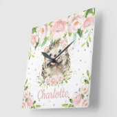 キュートヘッジホッグピンクフローラガールベッドルームデコレーション スクエア壁時計 (傾斜)