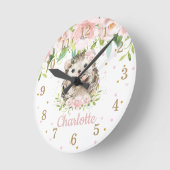 キュートヘッジホッグピンク赤面フローラガールベッドルームデコール ラウンド壁時計 (傾斜)